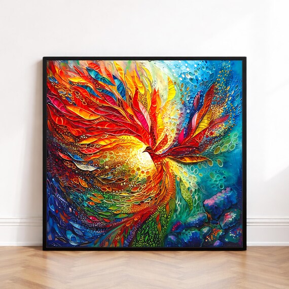 Phoenix Wall Art: Vibrant Mythical Firebird Boho Decor (Digital / Print / Canvas / Framed)