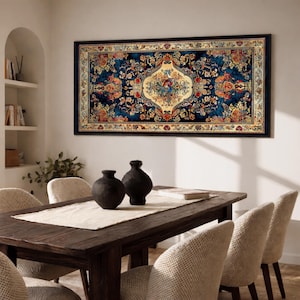 Persian Rug Panoramic Wall Art Kashan Carpet Extra Wide Framed Canvas Persian Textile Decor