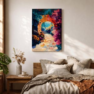 Garden Archway Wall Art Stone Arch Framed Canvas Floral Pathway Landscape Living Room Decor image 10