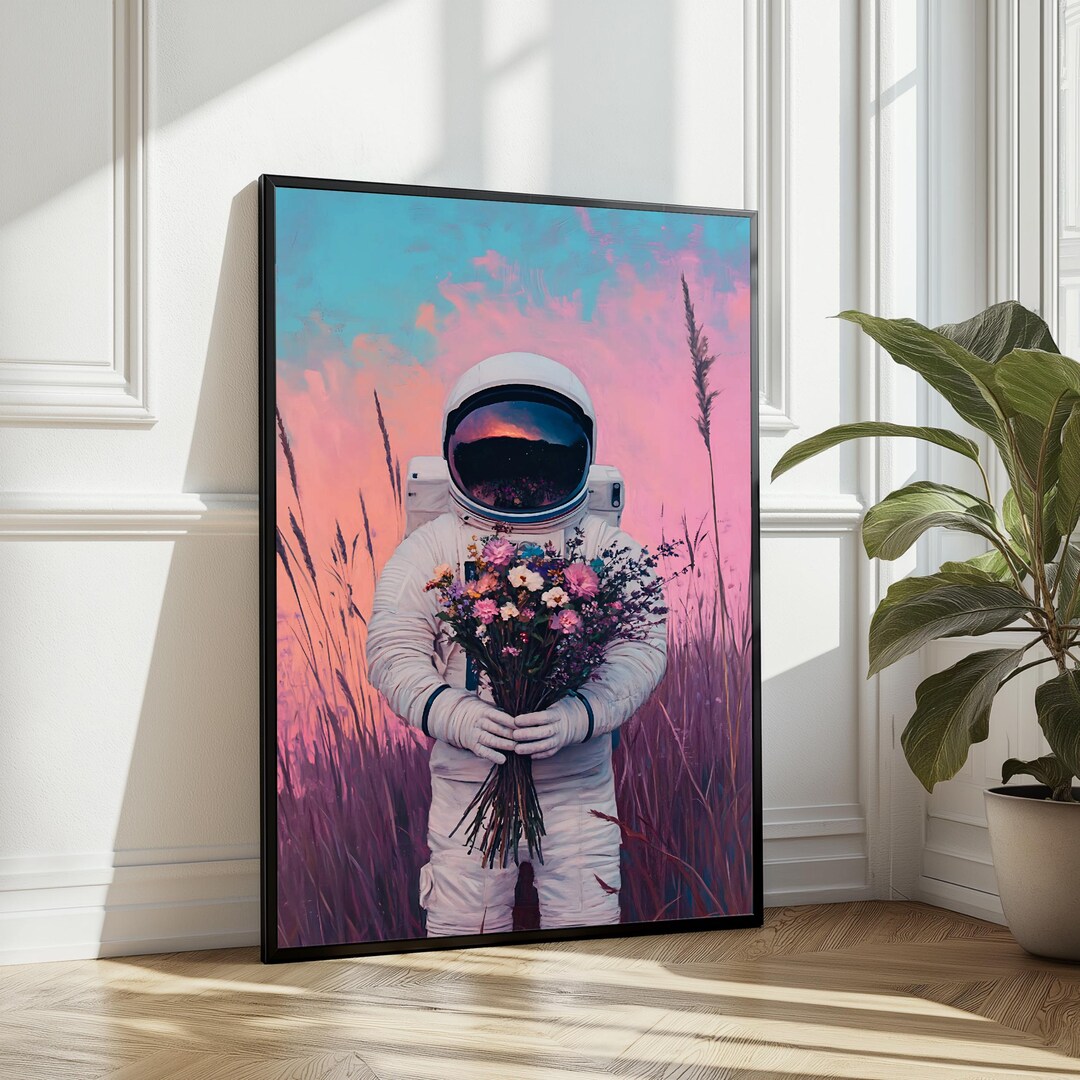Astronaut Digital Art Print, Space and Flowers Wall Art, Surreal ...