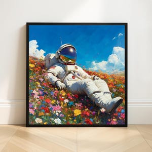 Astronaut Wall Art | Space-Themed Digital Art Print | Whimsical Astronaut in Flowers | Surreal Cosmic Decor