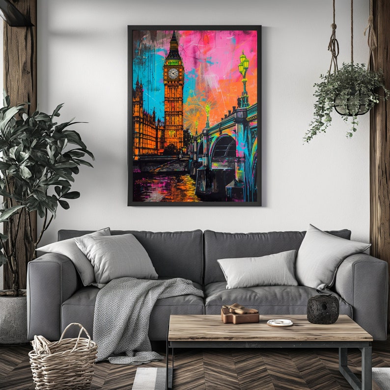 Vibrant London Cityscape Wall Art, Urban Landscape Poster, Big Ben Art