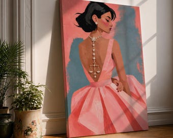 Lady Justice Canvas Print, Pink Retro Fashion Painting, Feminine Legal Wall Art, Attorney Decor