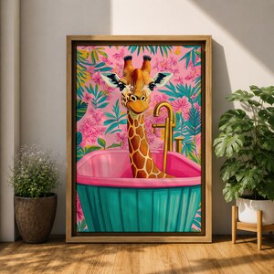 Giraffe Wildlife Wall Art Bathtub Animal Tropical Nature Gift Kids Nursery Bathroom Home Decor