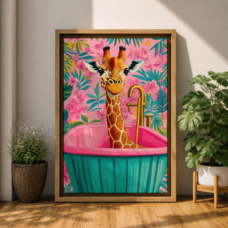 Giraffe Wildlife Wall Art Bathtub Animal Tropical Nature Gift Kids Nursery Bathroom Home Decor