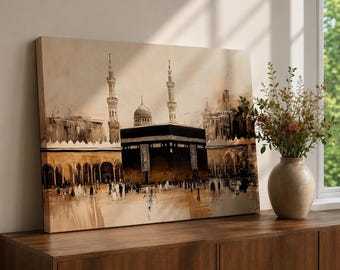 Kaaba Wall Art Hajj Pilgrims Framed Canvas Baitullah Vintage Mecca Muslim Home Decor