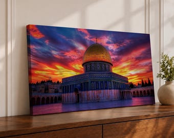 Masjid Al-Aqsa Panoramic Wall Art Jerusalem Sunset Extra Wide Framed Canvas Palestine Islamic Decor