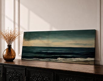 Seascape Long Narrow Wall Art Ocean Horizon Panoramic Framed Canvas Minimalist Coastal Home Decor