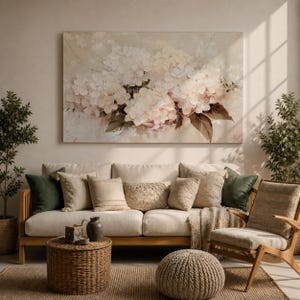 Hydrangea Wall Art Hortensia Framed Canvas Soft Bloom Botanical Vintage Floral Cottage Home Decor