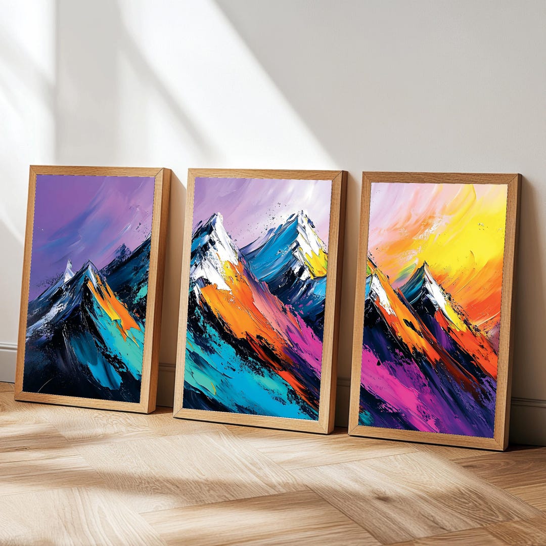 Abstract Mountain Triptych Wall Art Print Set of 3 | Vibrant Landscape ...