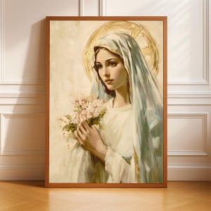 Vintage Virgin Mary Oil Painting Art Print: Catholic Home Decor (Digital Download)