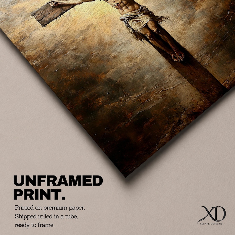 Jesus Crucifixion Wall Art Christ on the Cross Framed Canvas Vintage Christian Home Decor