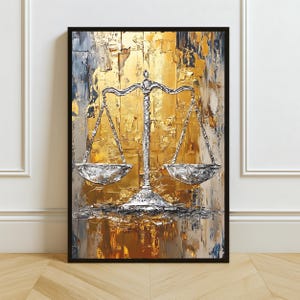 Scales of Justice Impasto Painting Print: Elegant Law Office Decor (Digital Download)