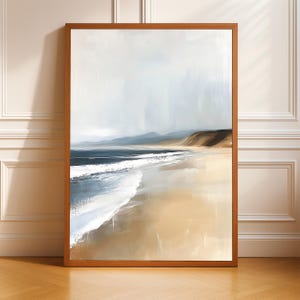 Vintage Coastal Landscape Digital Art Print - Minimalist Beach Wall Art for Neutral Coastal Decor