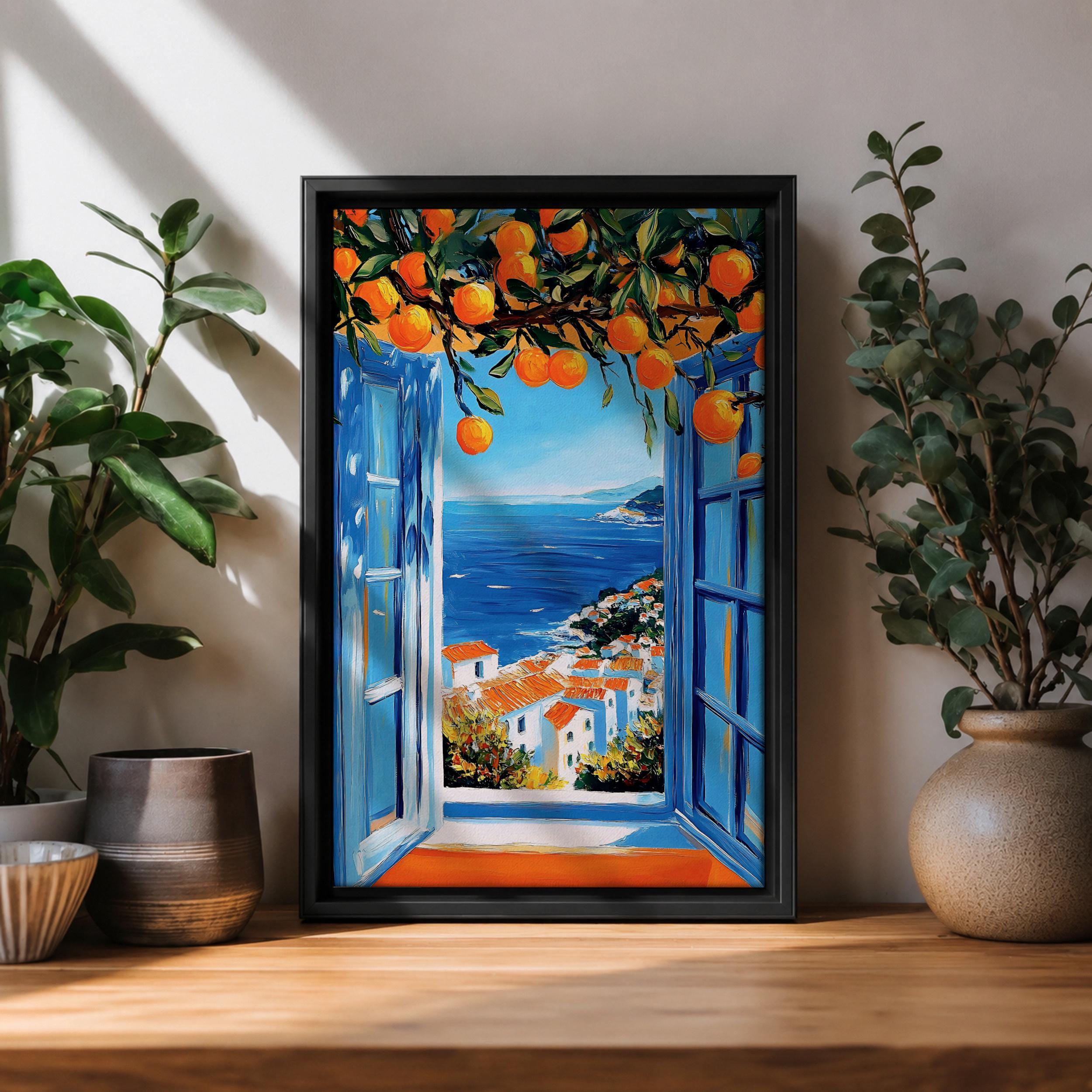 CLAUDE VENARD 額縁 花と静物のある部屋 インテリア アート Amalfi Coast Wall Art, Mediterranean Window View, Orange Tree