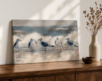 Seagull Wall Art Larus Fuscus Framed Canvas Coastal Beach Vintage Seaside Rustic Home Decor