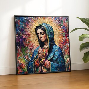 Arte mural de Nuestra Señora de Guadalupe / Impresión de arte digital religioso / Obra de arte en mosaico de la Virgen María / Decoración católica para el hogar