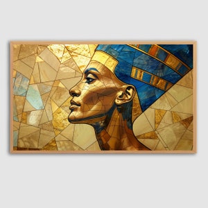 Queen Nefertiti Stained Glass Digital Frame Tv Art | Cubism Oil Painting | Instant Download | Premium