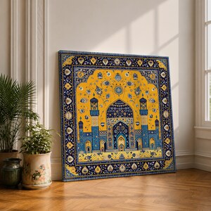 Persian Mosque Wall Art Tile Mosaic Framed Canvas Mughal Architecture Islamic Home Decor