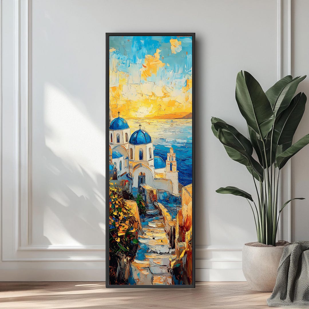 Tall Vertical Santorini Sunset Wall Art | Greek Island Coastal Print ...