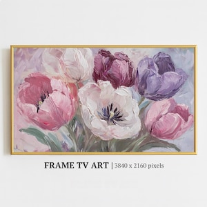 Pastel Tulips Frame TV Art: Romantic Floral Soft Oil Botanical Painting (Digital Download)