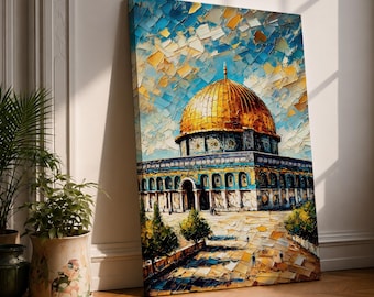 Masjid Al Aqsa Wall Art Golden Dome Framed Canvas Al-Quds Jerusalem Mosque Islamic Decor