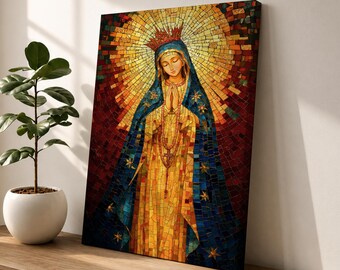 Virgin Mary Wall Art Blessed Mother Framed Canvas Christian Mosaic Catholic Home Decor