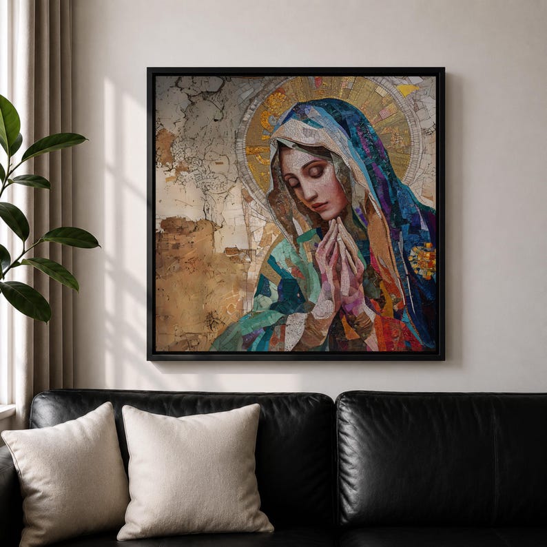 Virgin Mary Wall Art Blessed Mother Framed Canvas Catholic Prayer ...