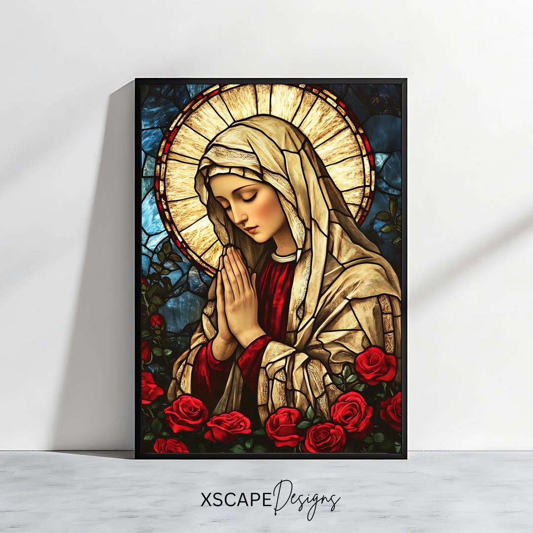 Virgin Mary Stained Glass Digital Art Print | Catholic Religious Wall ...