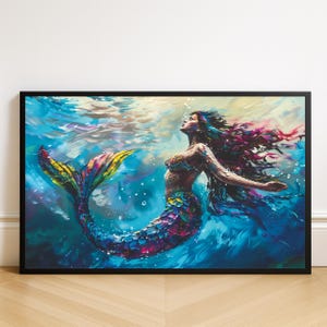 Colorful Mermaid Digital Wall Art | Underwater Printable Decor | Fantasy Ocean Artwork