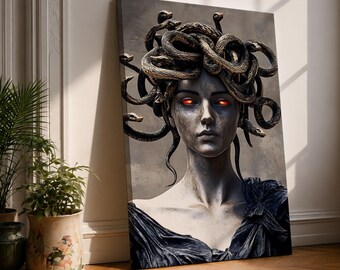 Medusa Wall Art, Dark Mythology Canvas Print, Gothic Greek Goddess Decor