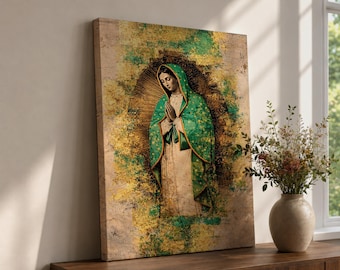 Our Lady of Guadalupe Wall Art Virgencita Maria Framed Canvas Abstract Mexican Catholic Decor