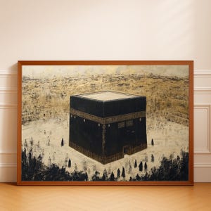 Kaaba Oil Painting Vintage Art Print: Neutral Islamic Sacred Medina Mosque (Digital Download)