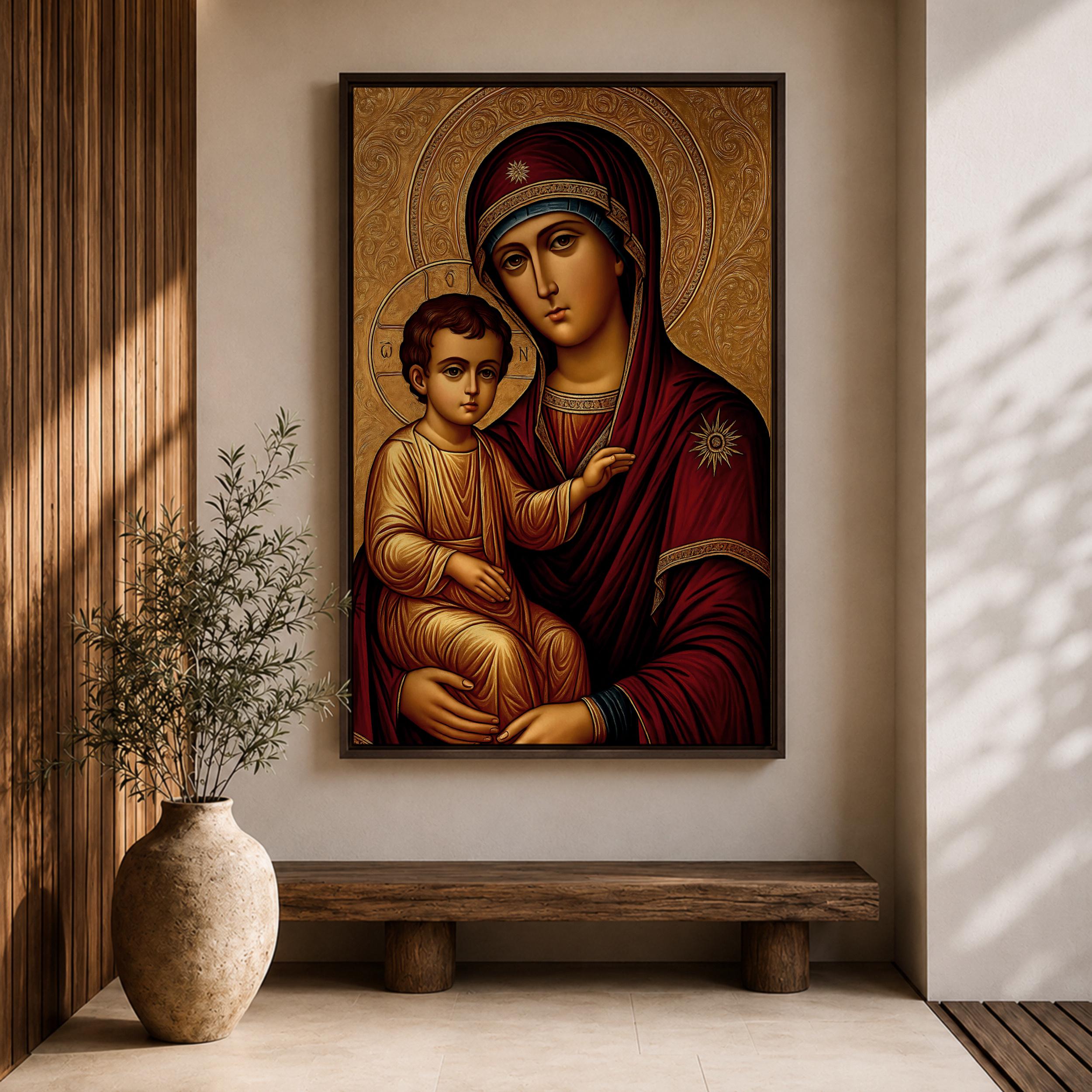 Virgin Mary and Child Wall Art Greek Byzantine Icon Framed Canvas ...