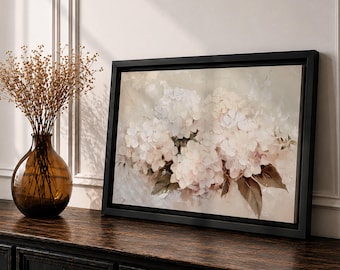 Hydrangea Wall Art Hortensia Framed Canvas Soft Bloom Botanical Vintage Floral Cottage Home Decor