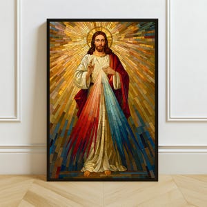 Divine Mercy Jesus Art Print: Catholic Mosaic Sacred Decor (Digital / Print / Canvas / Framed)