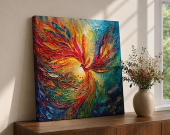 Phoenix Wall Art Firebird Framed Canvas Fantasy Abstract Mythical Boho Home Decor