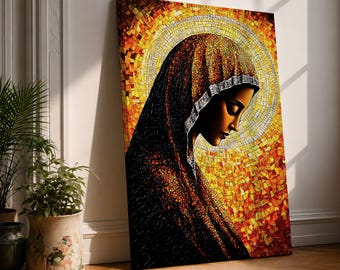 Virgin Mary Wall Art Prayer Portrait Framed Canvas Blessed Moher Mosaic Catholic Home Decor