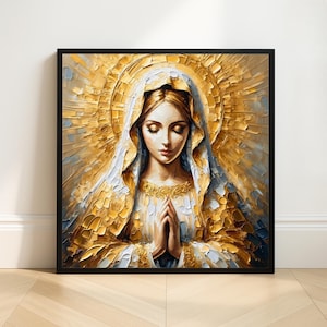 Blessed Virgin Mary Religious Square Digital Art Print - Catholic Wall Decor, Inspirational Christian Artwork Download