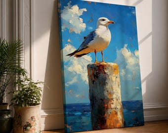 Seagull Wall Art Coastal Seabird Framed Canvas Nautical Wildlife Ocean Living Room Decor
