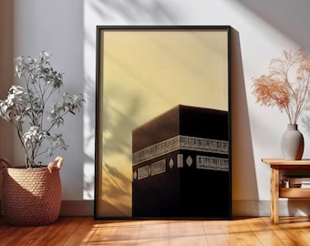 Kaaba Wall Art Sunset View Framed Canvas Masjid Al Haram Mecca Minimalist Islamic Decor