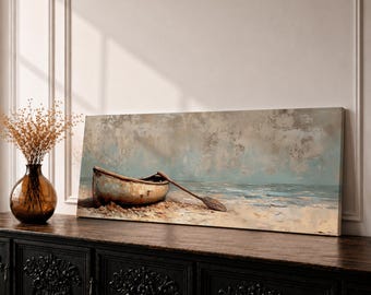 Rowboat Long Narrow Wall Art Rustic Boat Panoramic Canvas Nautical Coastal Beach Decor
