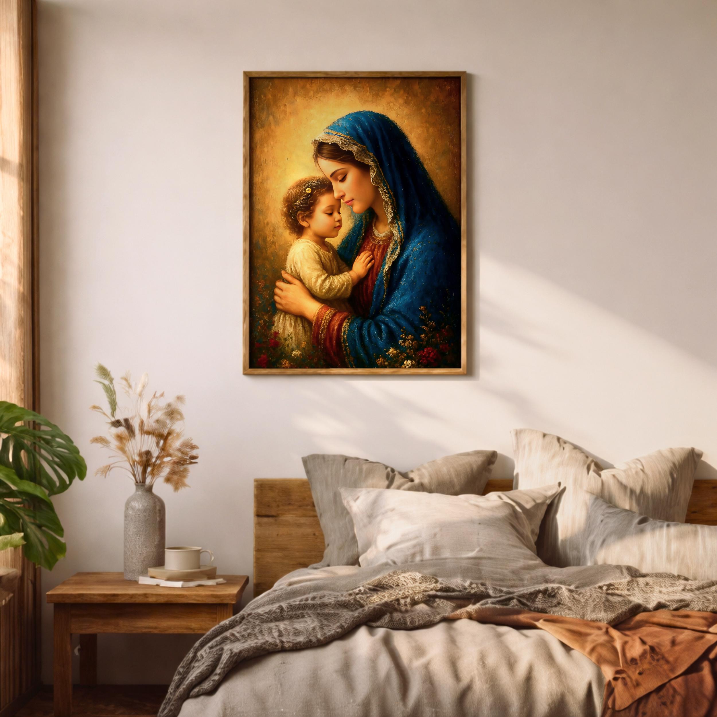 Madonna and Child Wall Art Virgin Mary Framed Canvas Vintage Christian ...