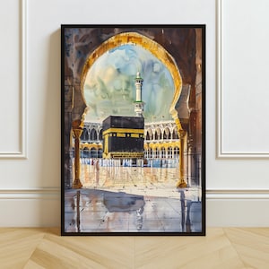 Kaaba Watercolor Art Print: Islamic Mecca Medina Muslim Mosque (Digital Download)