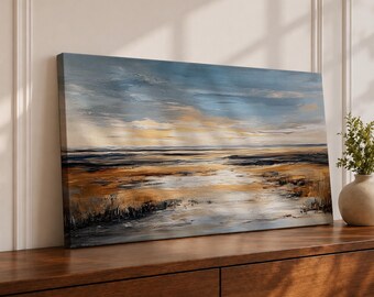 Marsh Landscape Panoramic Wall Art Abstract Wetland Extra Wide Framed Canvas Nature Coastal Decor