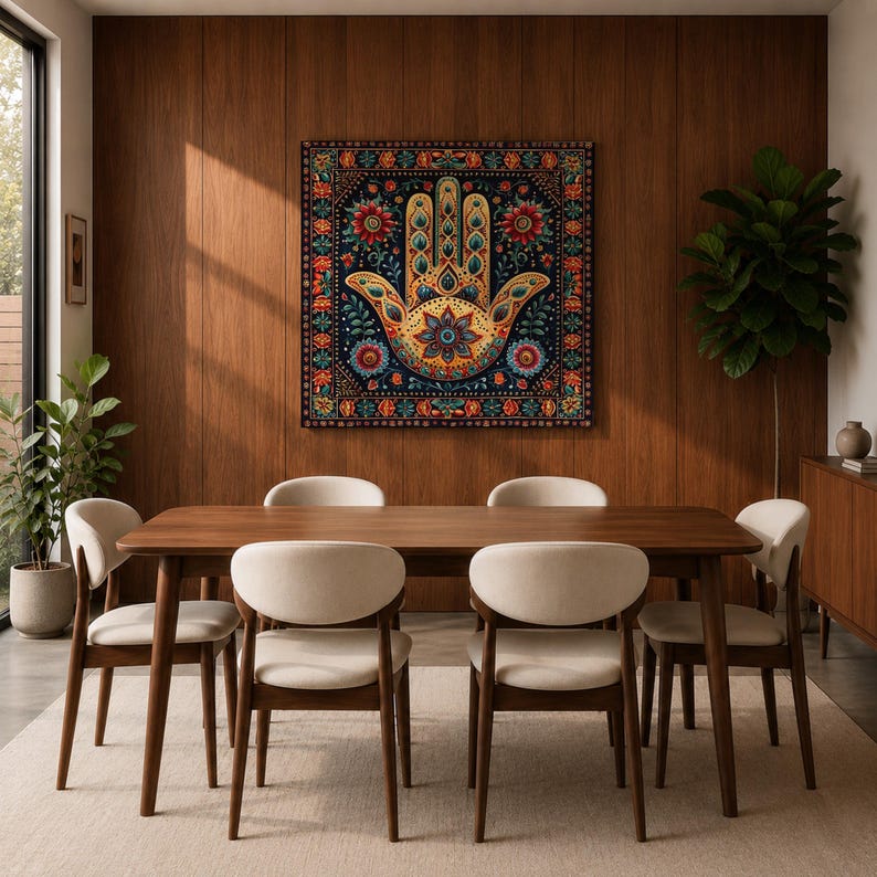 Hamsa Hand Wall Art Evil Eye Framed Canvas Khamsa Persian Boho Protection Home Decor