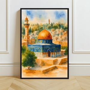 Dome of the Rock Watercolor Art Print: Islamic Jerusalem Mosque Decor (Digital Download)