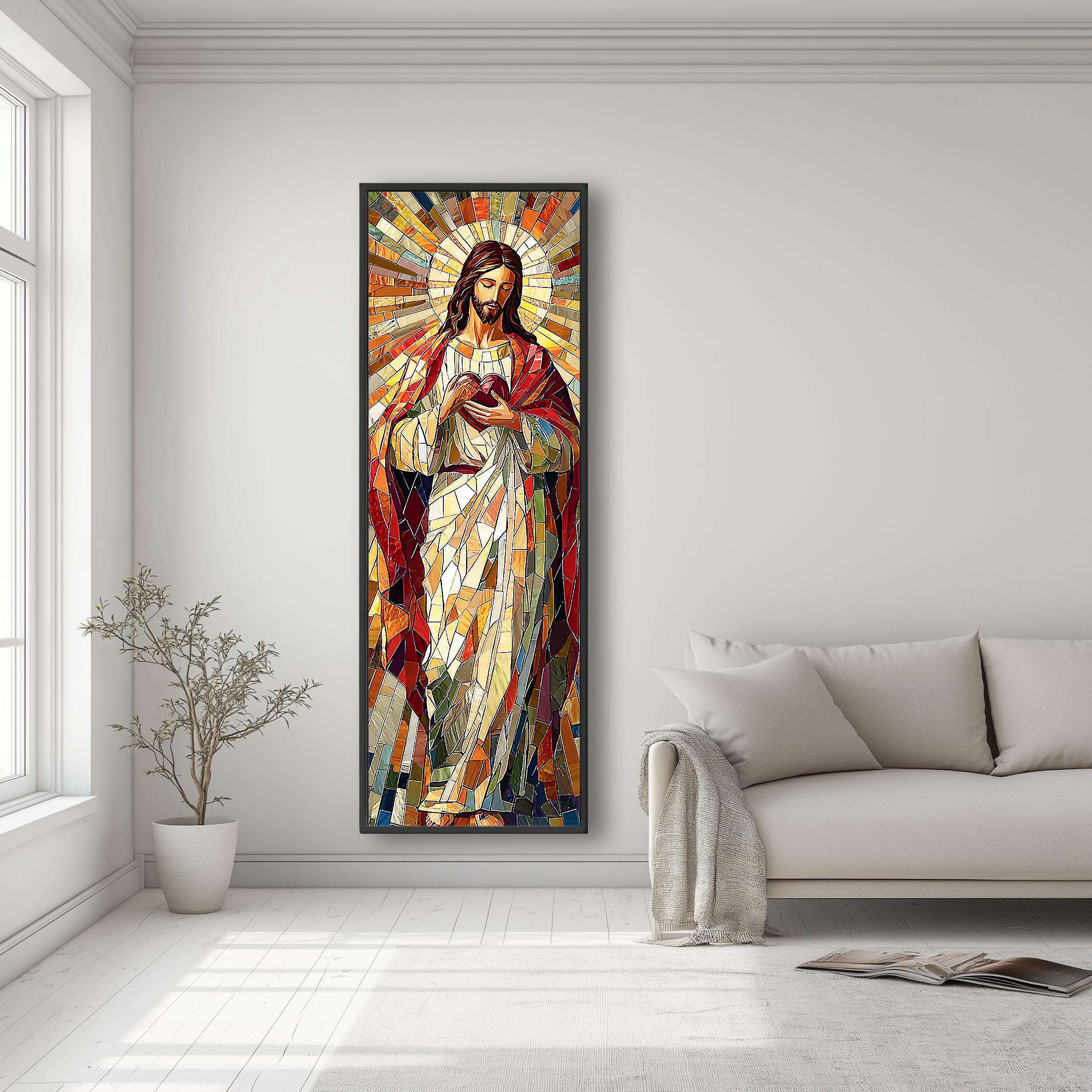Sacred Heart of Jesus Art: Christian Stained Glass Wall Print