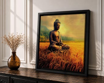 Buddha Canvas Wall Art, Meditation Wall Decor, Zen Buddha Artwork, Golden Spiritual Canvas, Buddhist Home Decor, Peaceful Nature Art