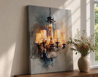Chandelier Wall Art Modern Lighting Framed Canvas Warm Light Elegant Neutral Statement Wall Decor